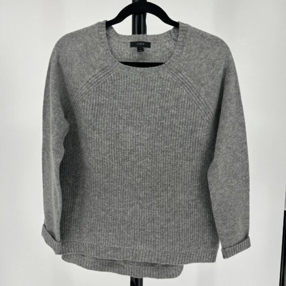 J. Crew Crewneck Sweater Gray Size Small Wool Leather Ribbed Minimalist - Picture 2 of 10